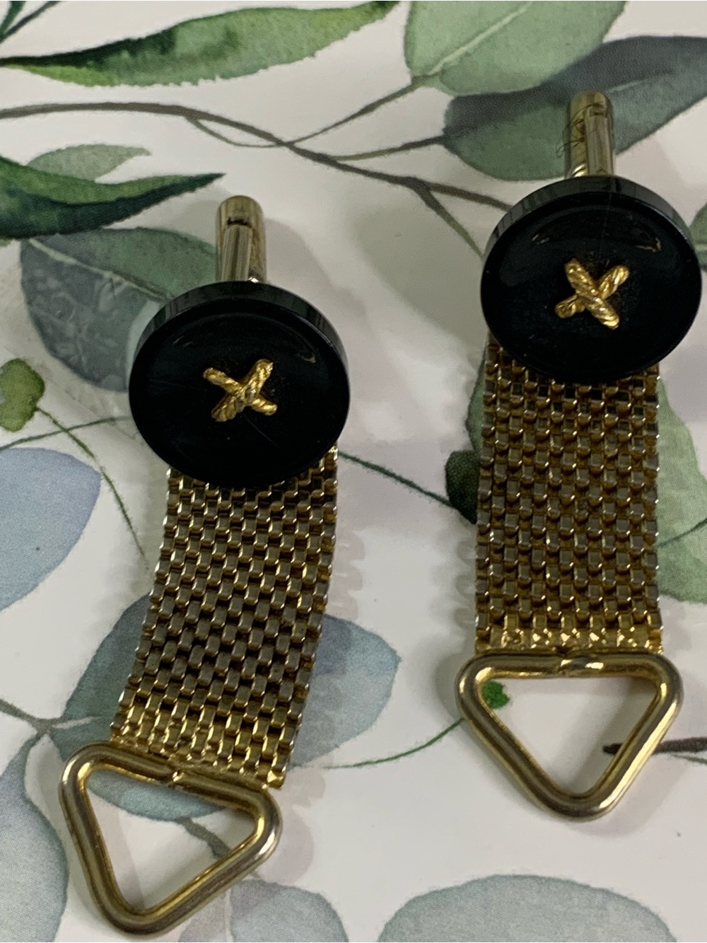 Gold and Black Mesh Strap Cufflinks - Elegant Women's Accessory